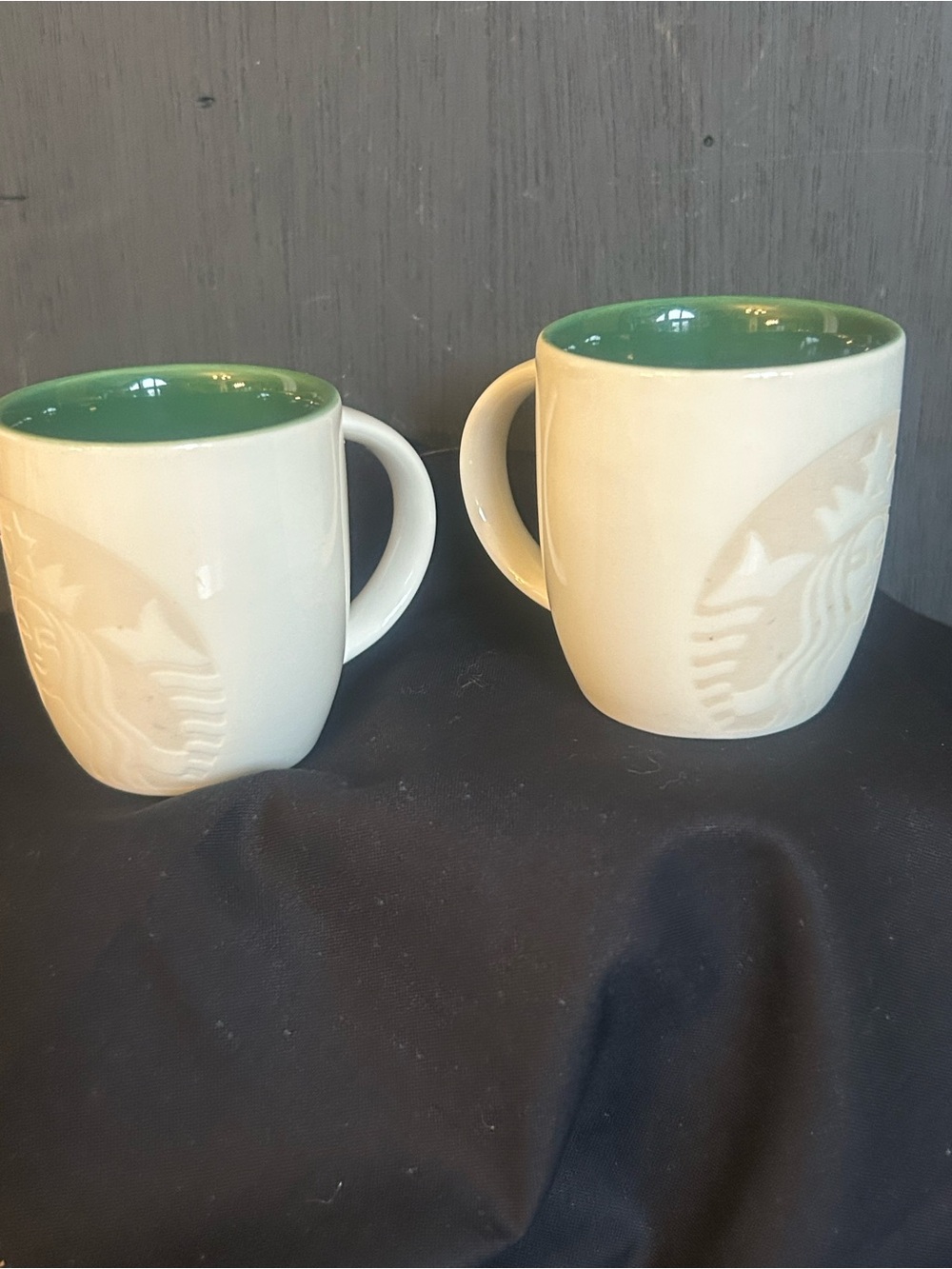Starbucks Cream Exterior Mug with Green Interior - Pair 2014